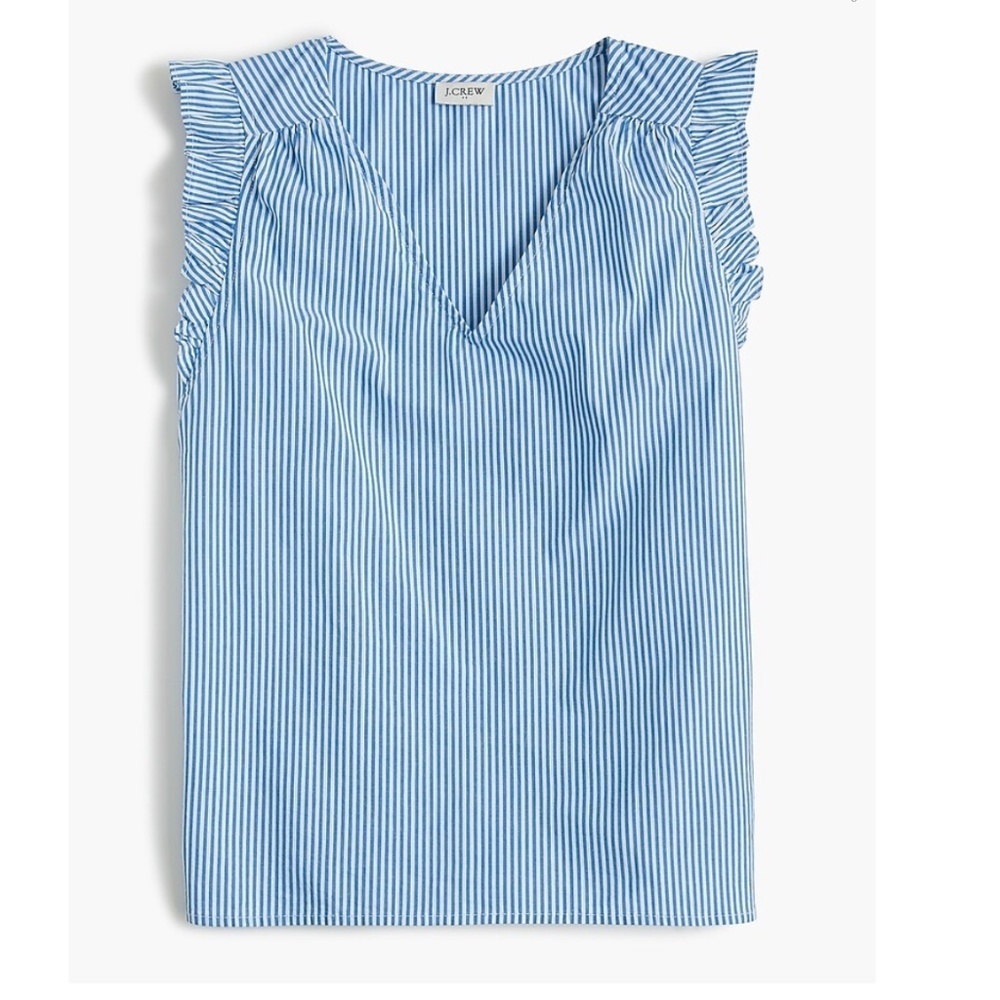 J.Crew Factory Women's Blue White Striped Sleeveless ruffle Top Size Small